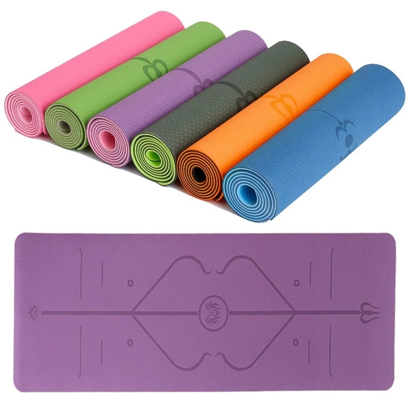Non Slip Yoga Mat with Position Lines  Rock Manna