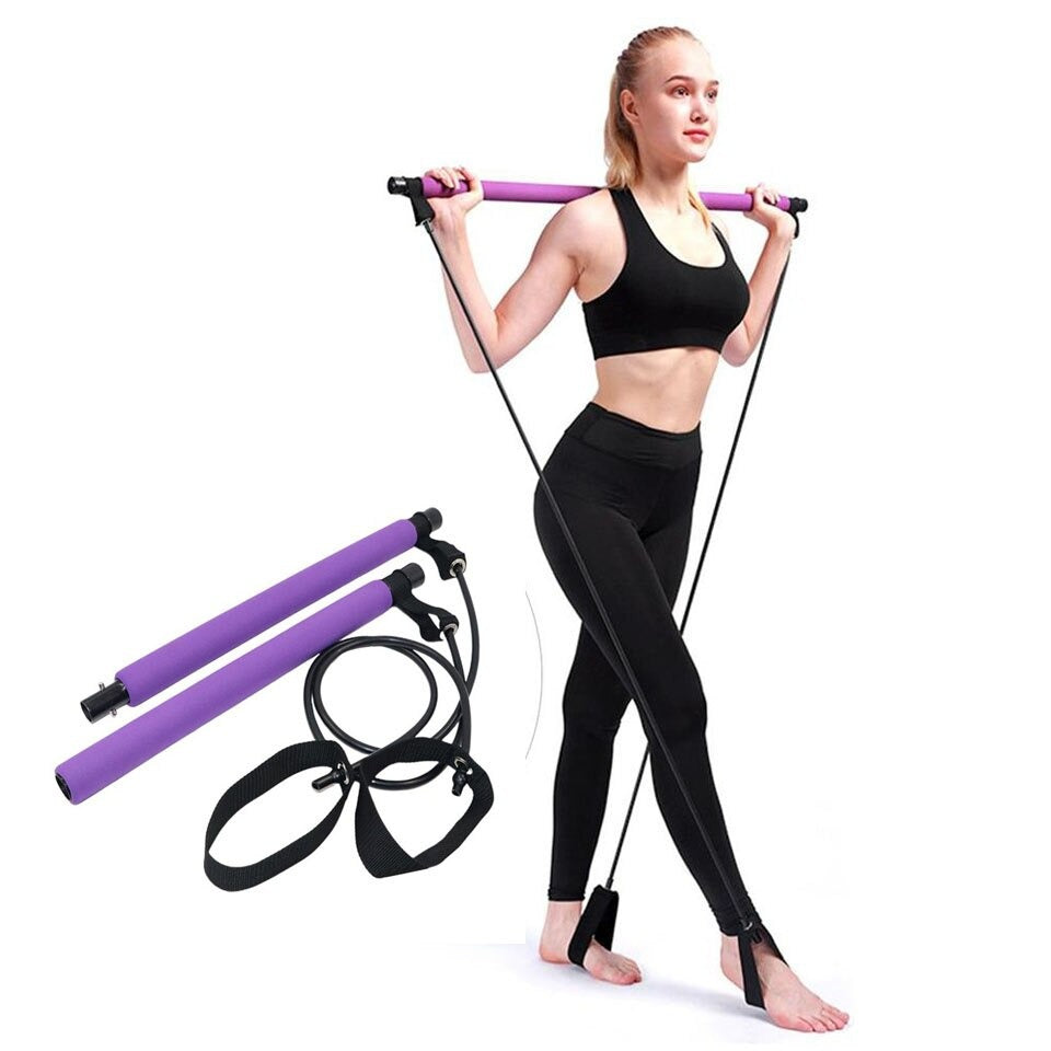Pilates Stick Squat Training Bar with Bands  Rock Manna