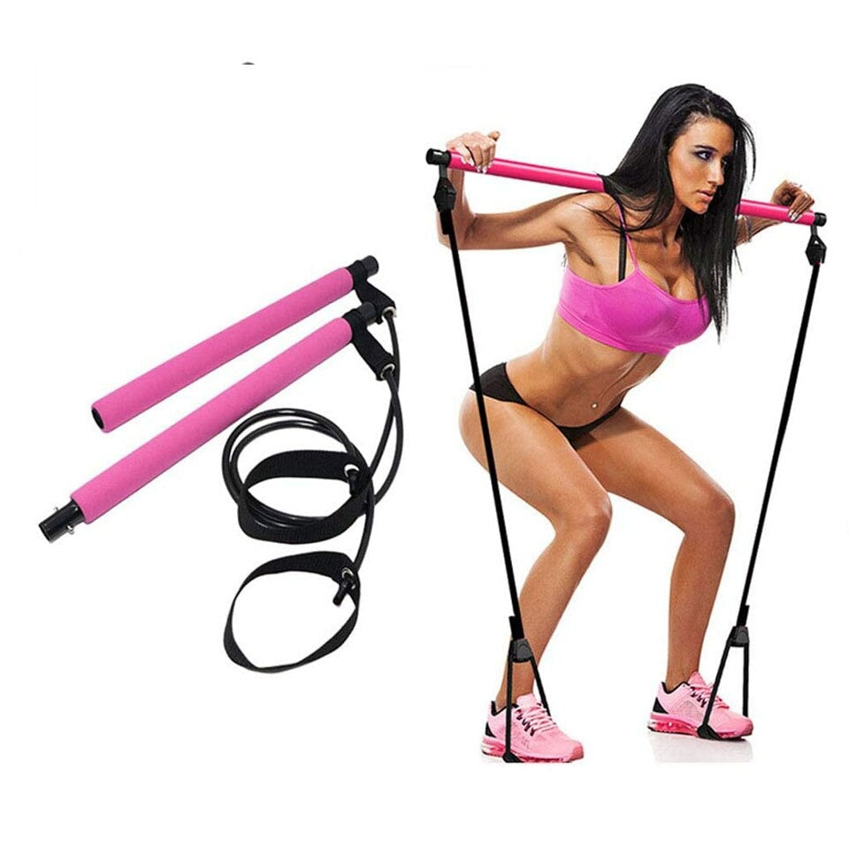 Pilates Stick Squat Training Bar with Bands  Rock Manna